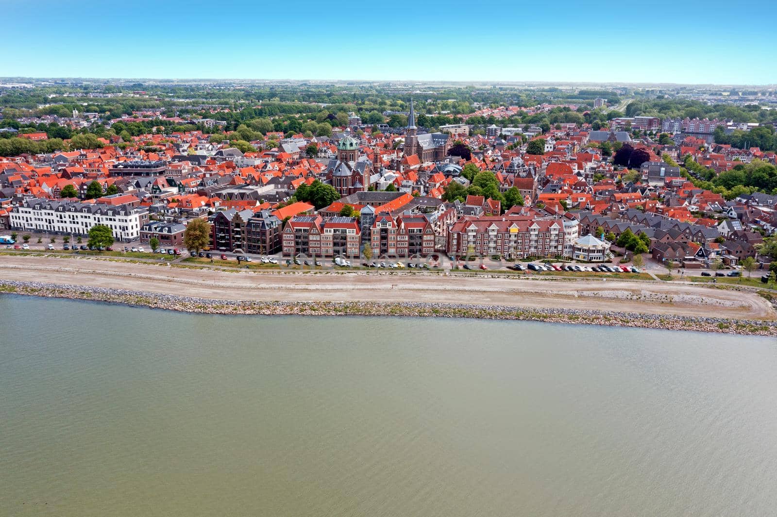 Aerial from the traditional city Hoorn at the IJsselmeer in the Netherlands by devy