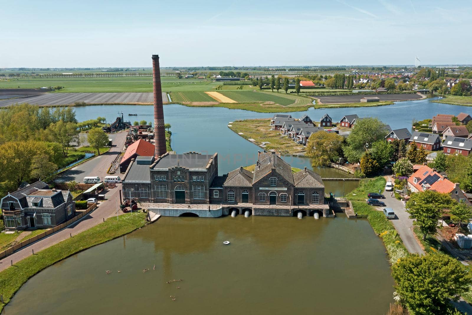 Aerial from the steam pumping station Vier Noorder Koggen in Wervershoof in the Netherlands by devy