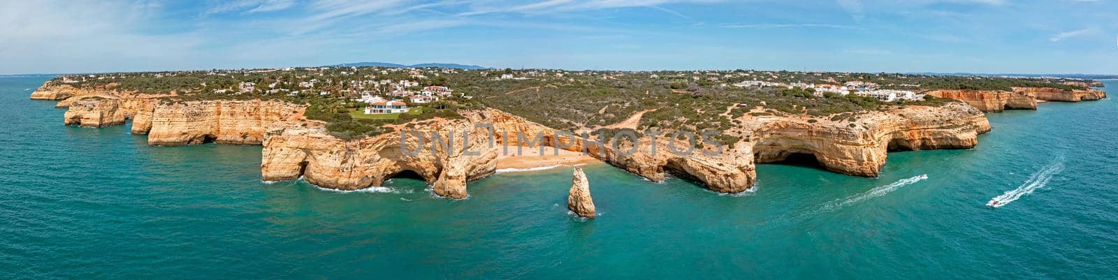 Aerial panorama from Praia do Carvalho near Benagil in the Algarve Portugal by devy