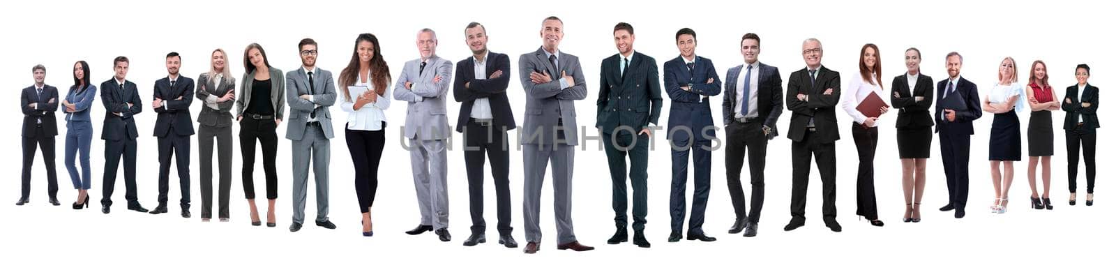 panoramic photo of a professional numerous business team.isolated on white background.