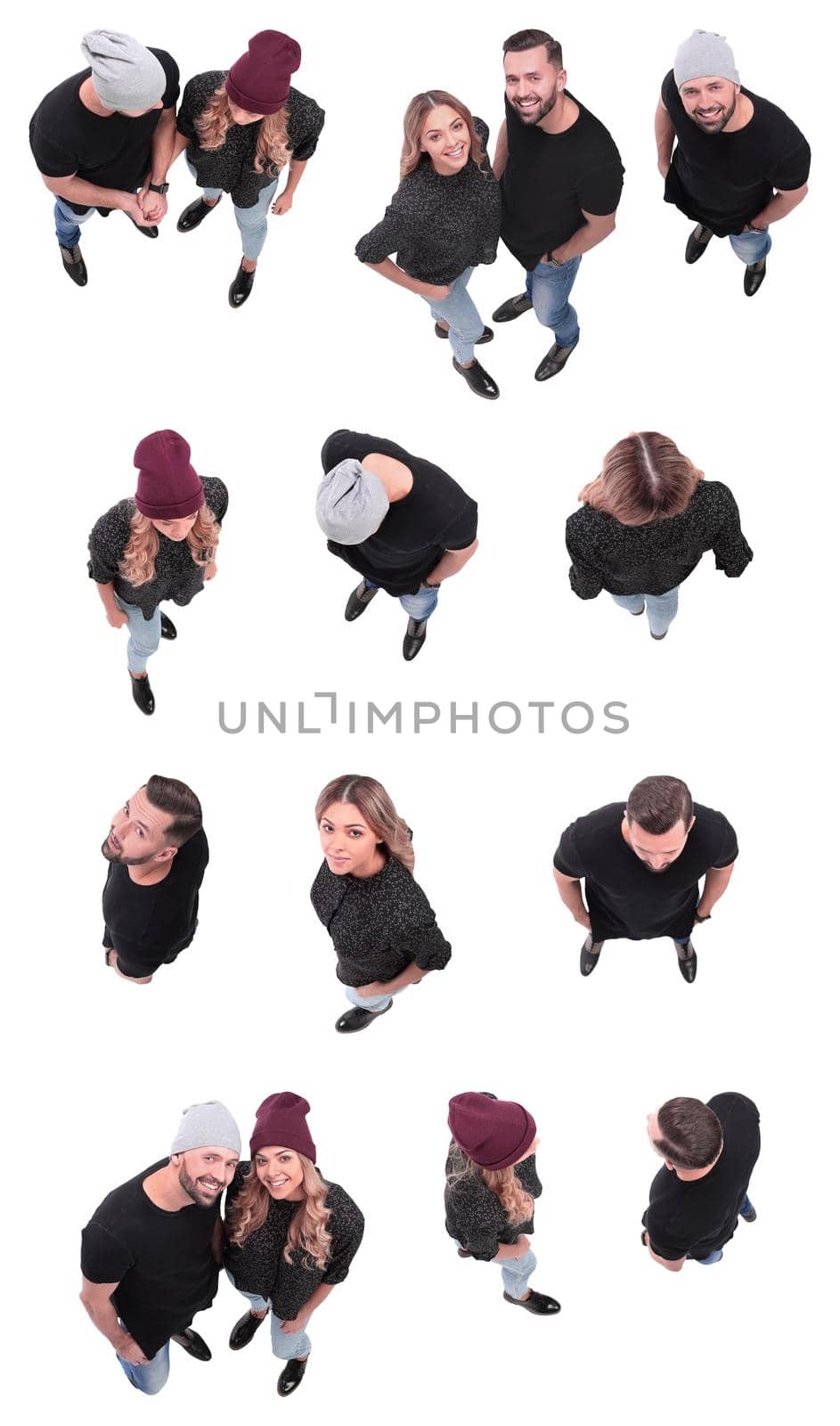top view. image of modern different young people . isolated on a white background
