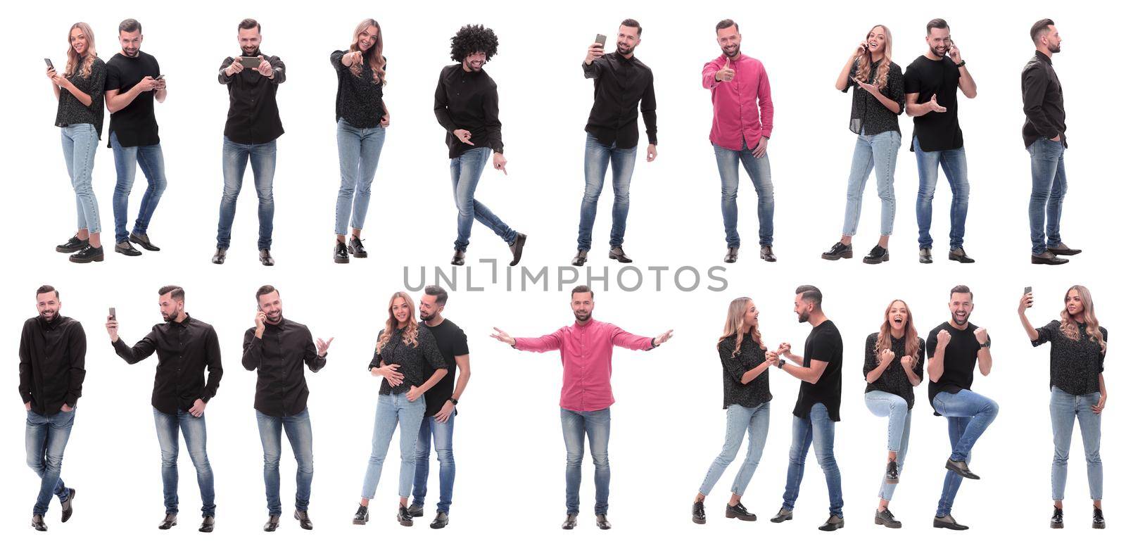 collage of photos of happy young people. isolated on a white background