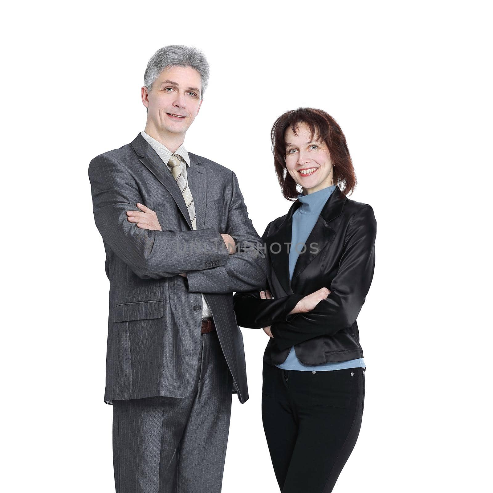portrait of businessman and business woman. isolated