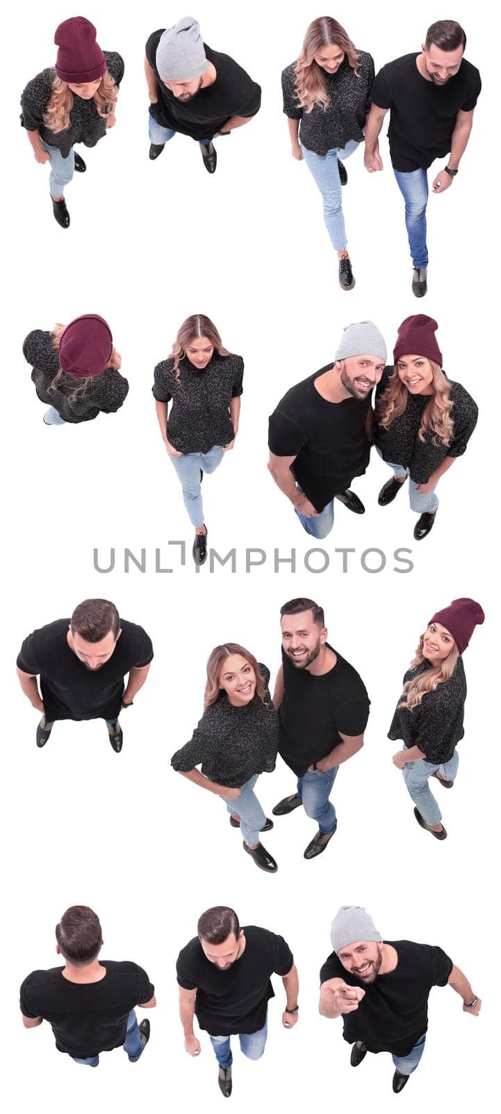 top view. image of modern different young people . isolated on a white background