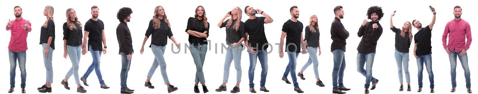 collage of photos of modern casual young people. isolated on a white background