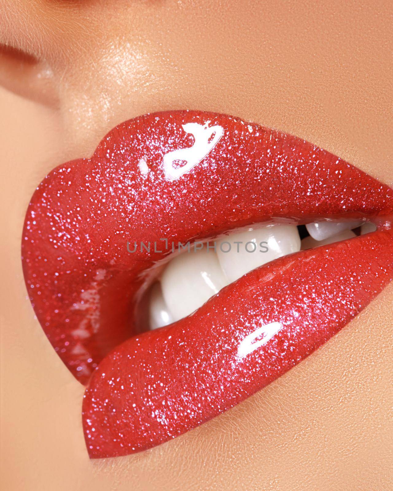 Beautiful Woman Lips with Fashion Lipstick Makeup. Cosmetic, Fashion Make-Up Concept. Beauty Lip Visage. Passionate kiss by MarinaFrost