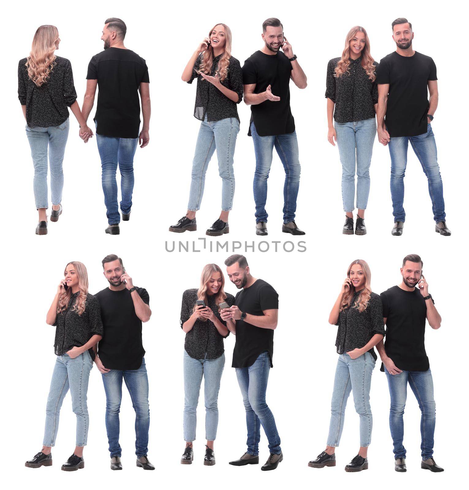 collage of photos of a beautiful young couple . isolated on a white background