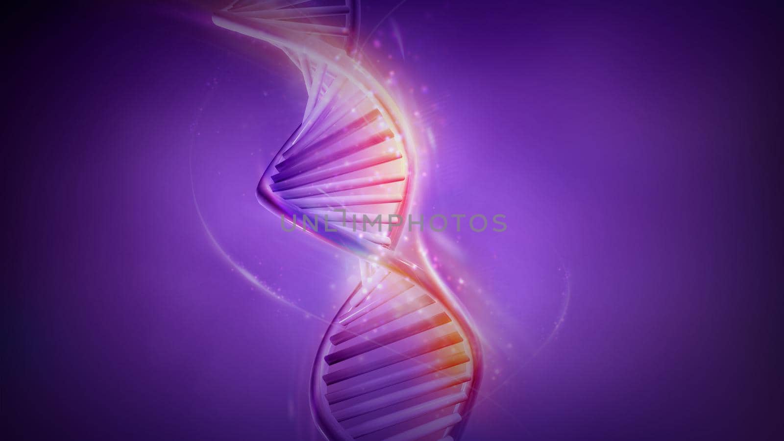 Double-stranded helix DNA model on violet background, 3D render. by ConceptCafe
