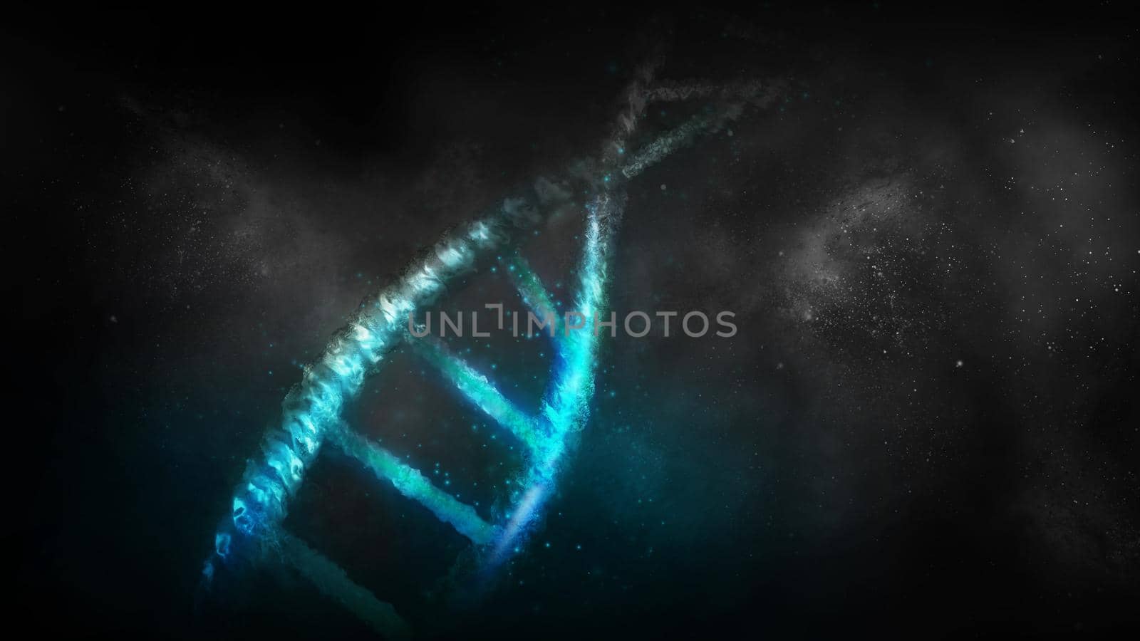 Computer model of DNA structure on a black background. 3D render.