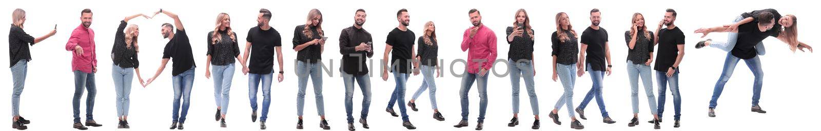 collage of photos of modern casual young people. isolated on a white background