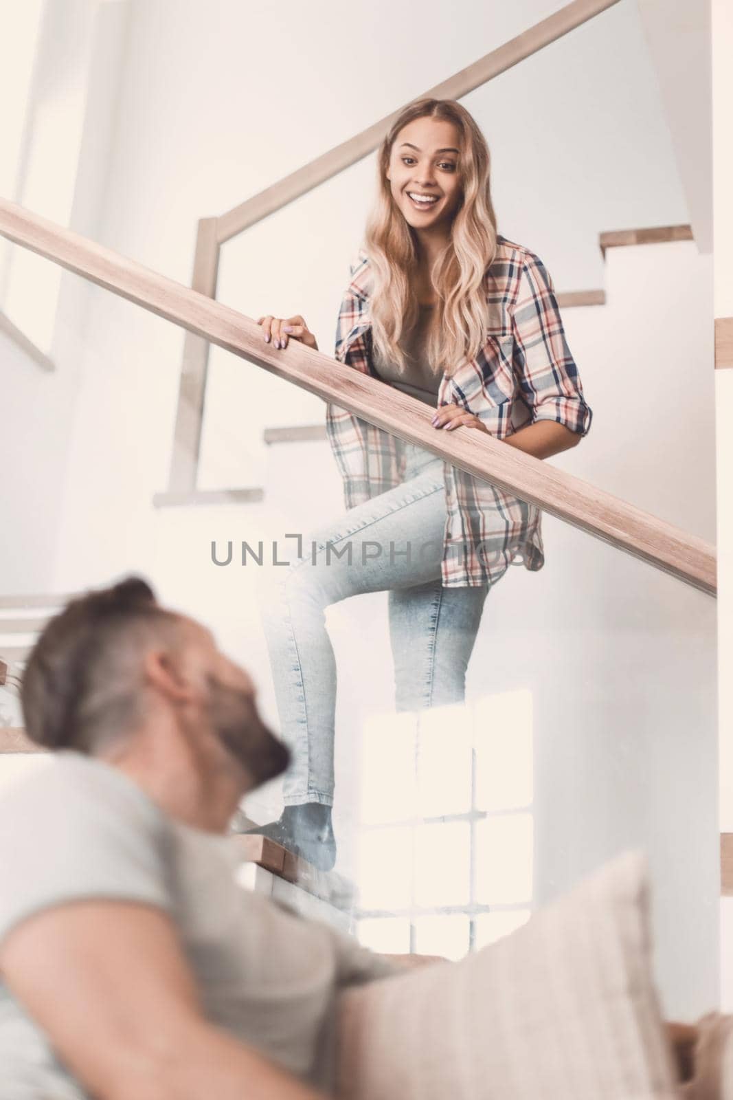 close up. young husband and wife in their new cozy apartment