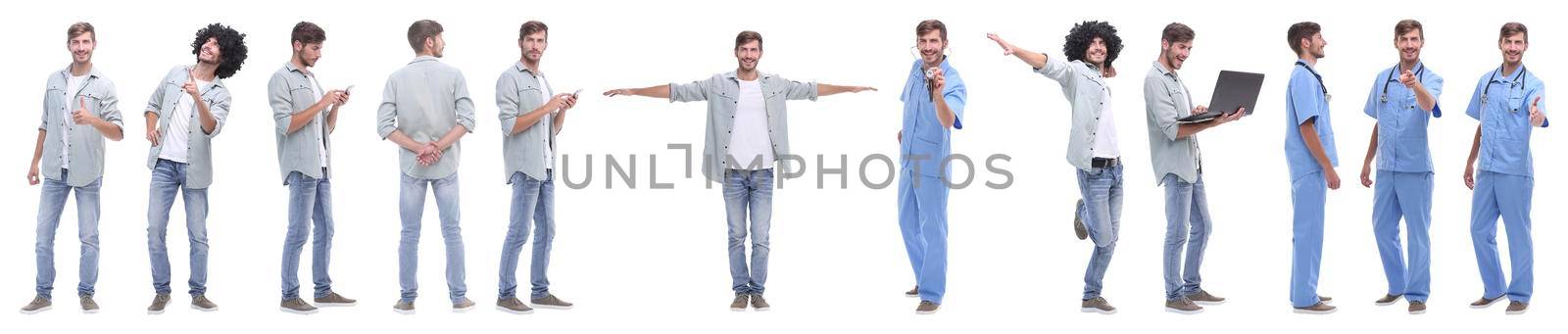 panoramic collage of young people leading a healthy lifestyle.isolated on white background