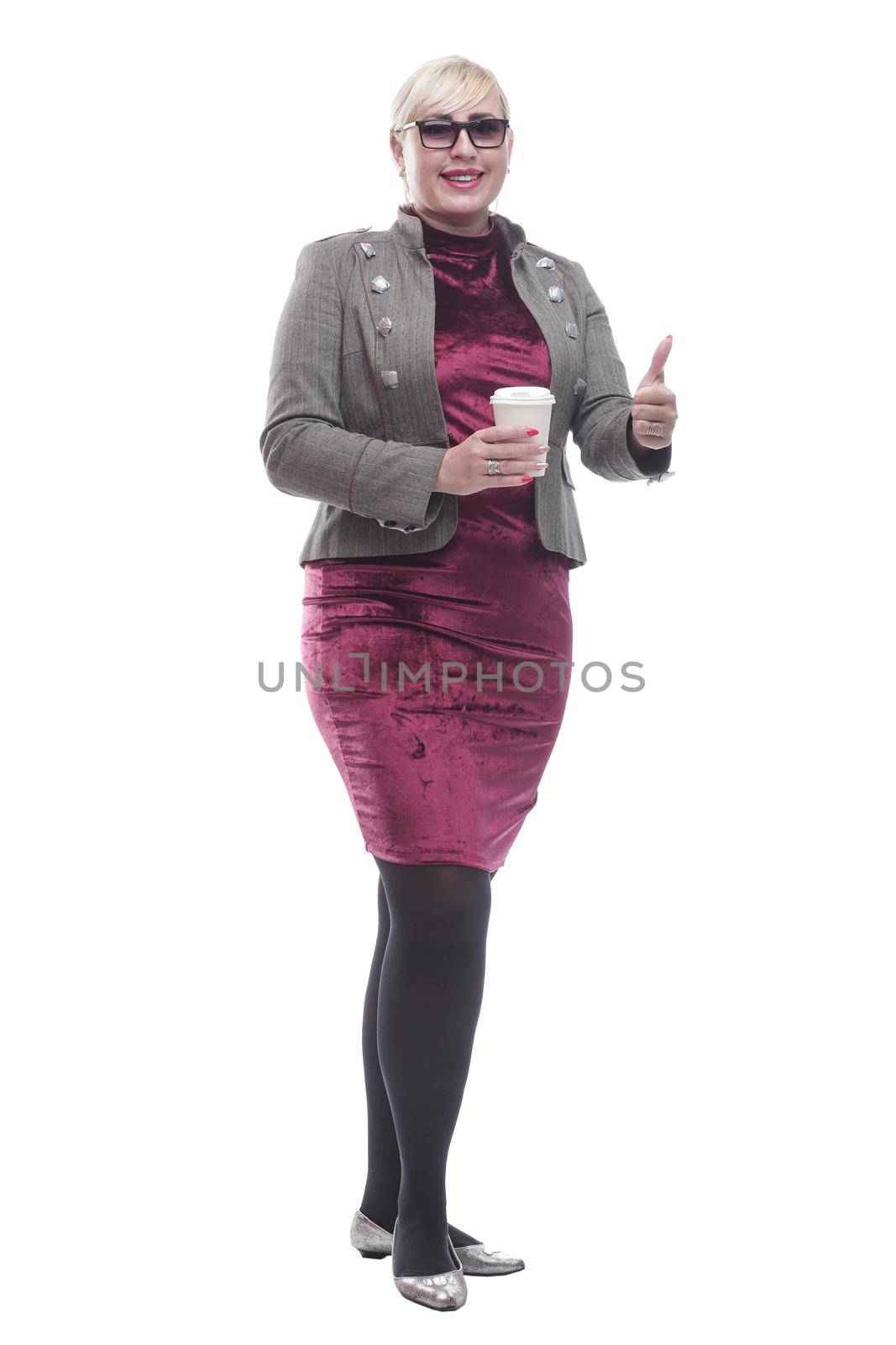 casual young woman with takeaway coffee. isolated on a white by asdf