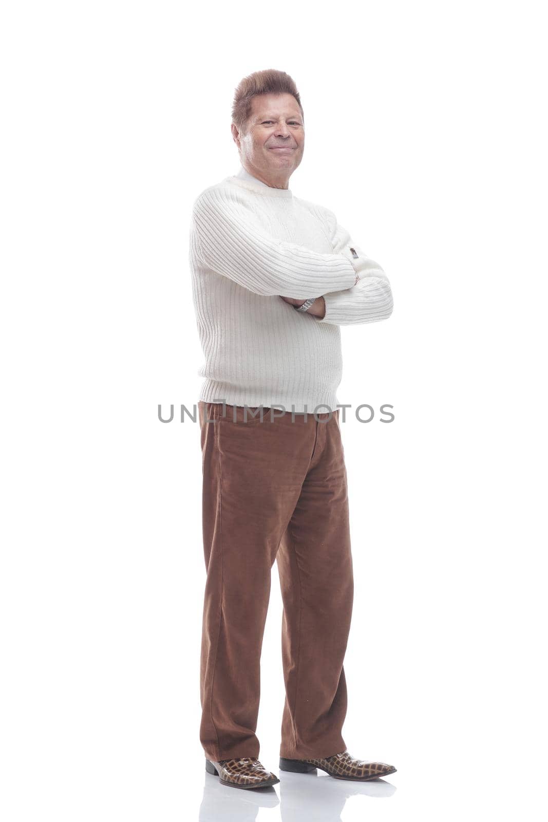 in full growth. confident adult man in casual clothes. isolated on a white