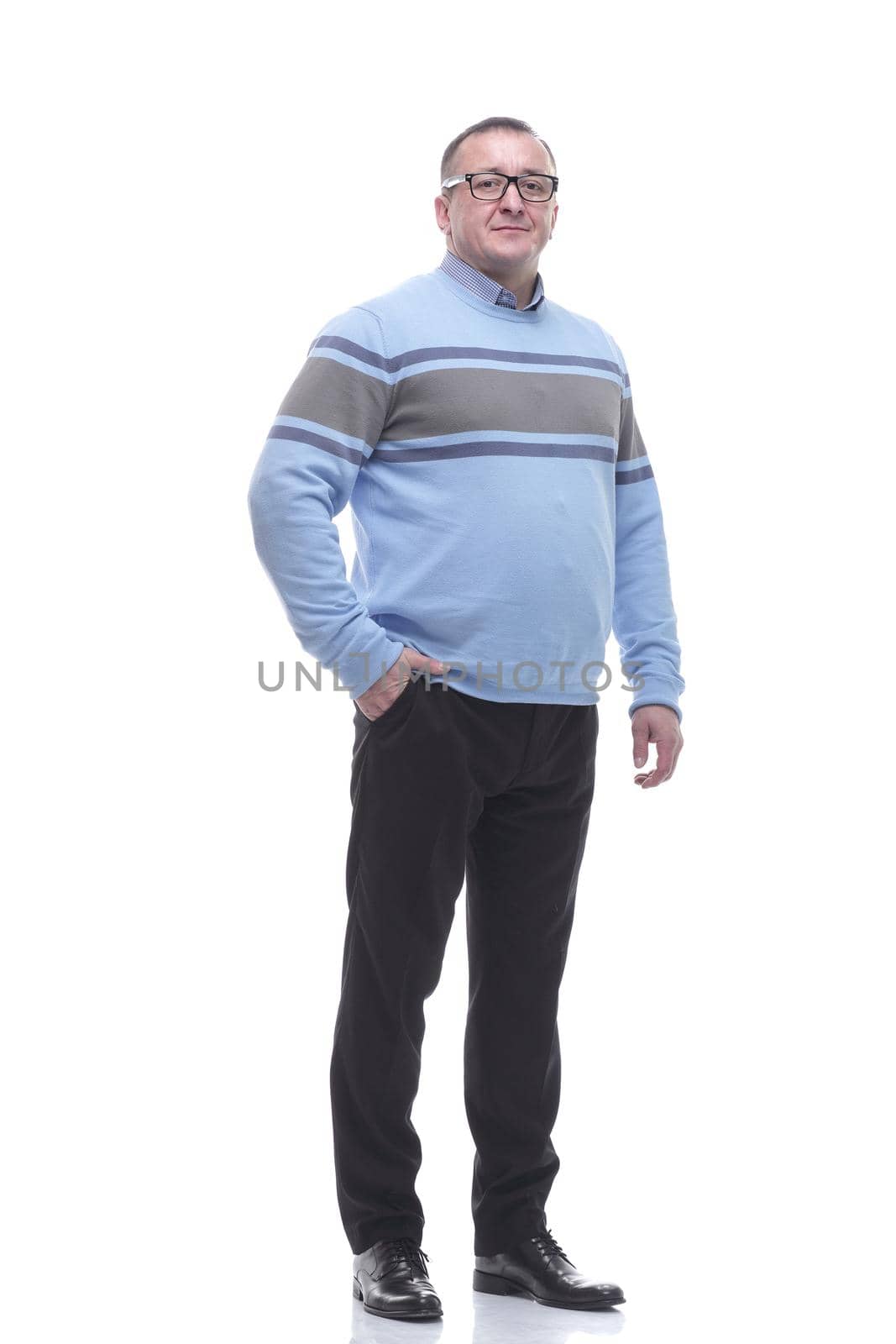 in full growth. Mature business man in casual clothes . isolated on a white background