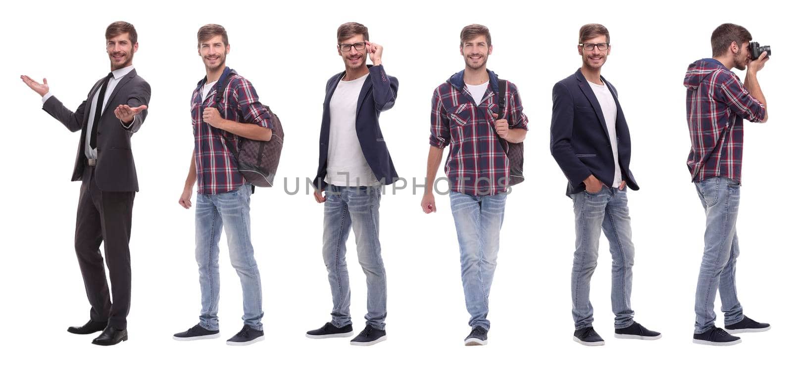 photo collage successful modern young man .isolated on white background