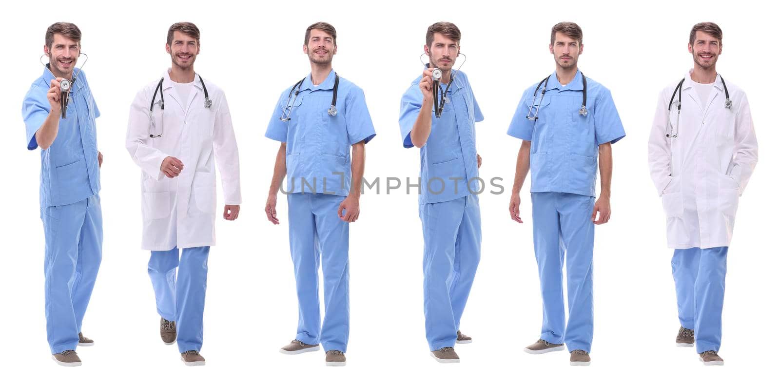 panoramic collage group of medical doctors . isolated on white background