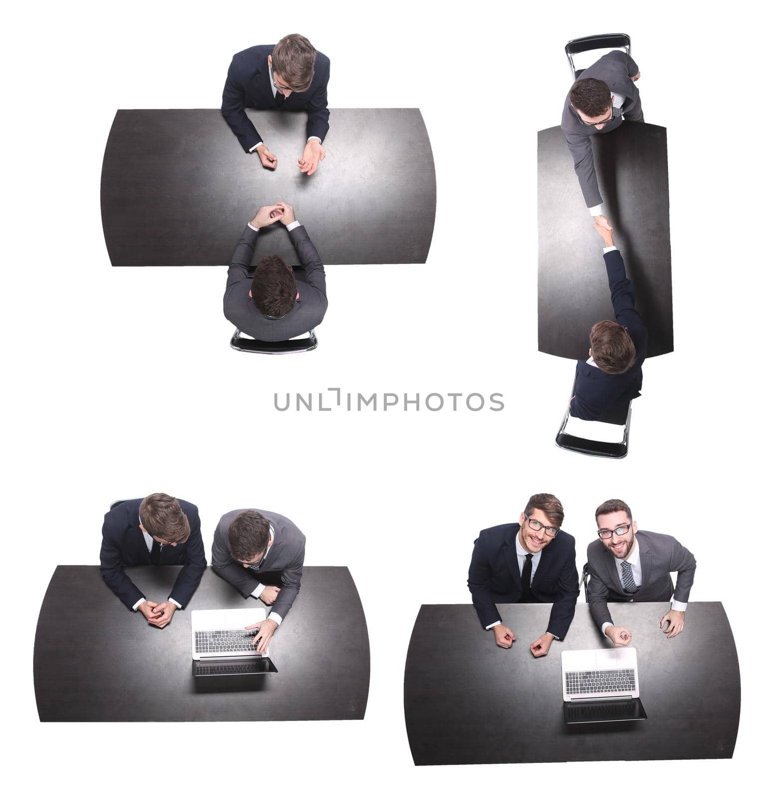 top view. two business people sitting at the Desk by asdf