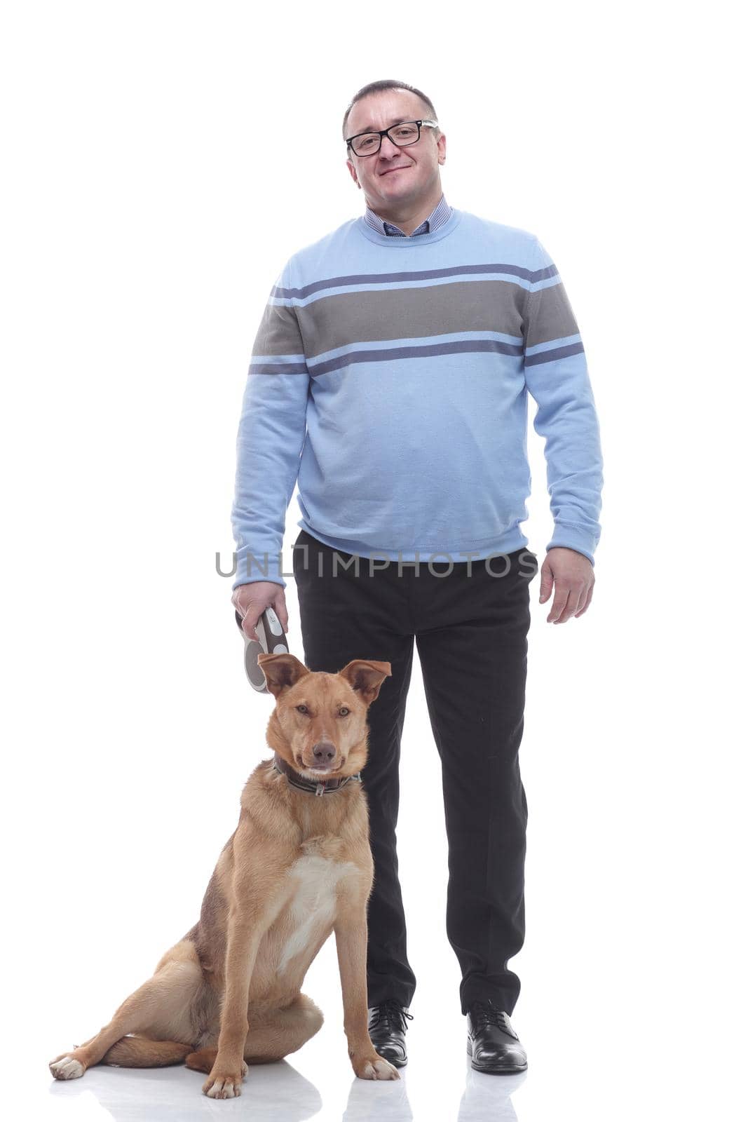 in full growth. portrait of a man with his pet dog by asdf