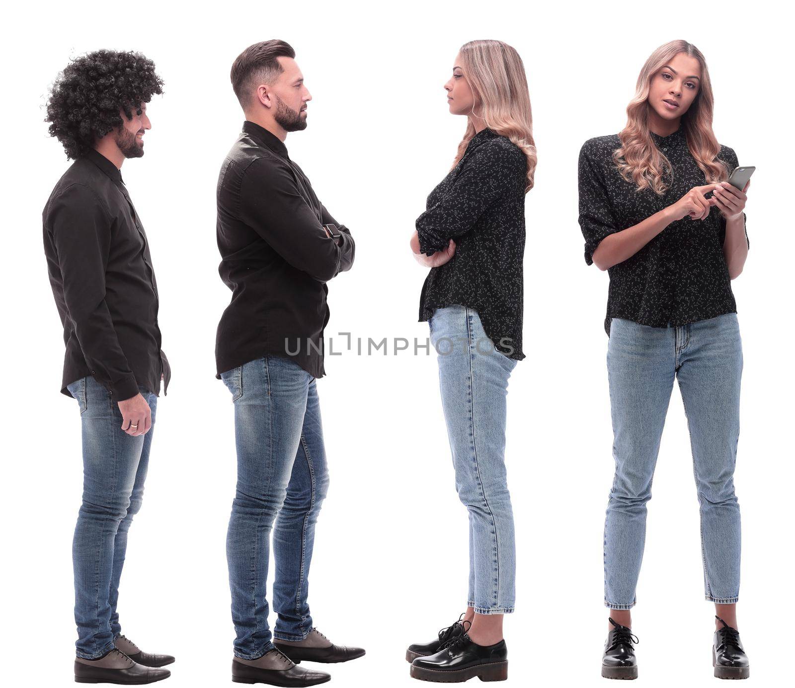 collage of photos of a young man and woman in jeans. isolated on a white background