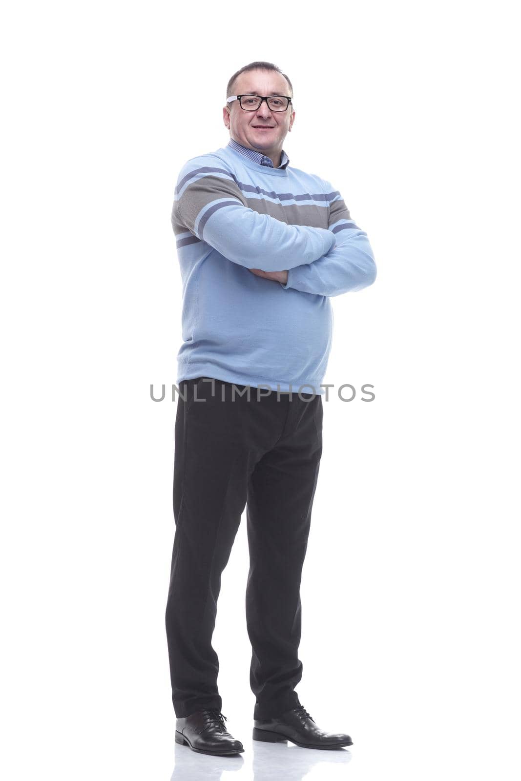 in full growth. Mature business man in casual clothes . isolated on a white background