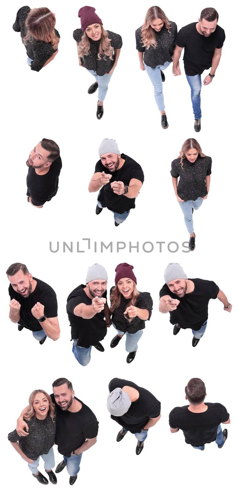 top view. image of modern different young people . isolated on a white background