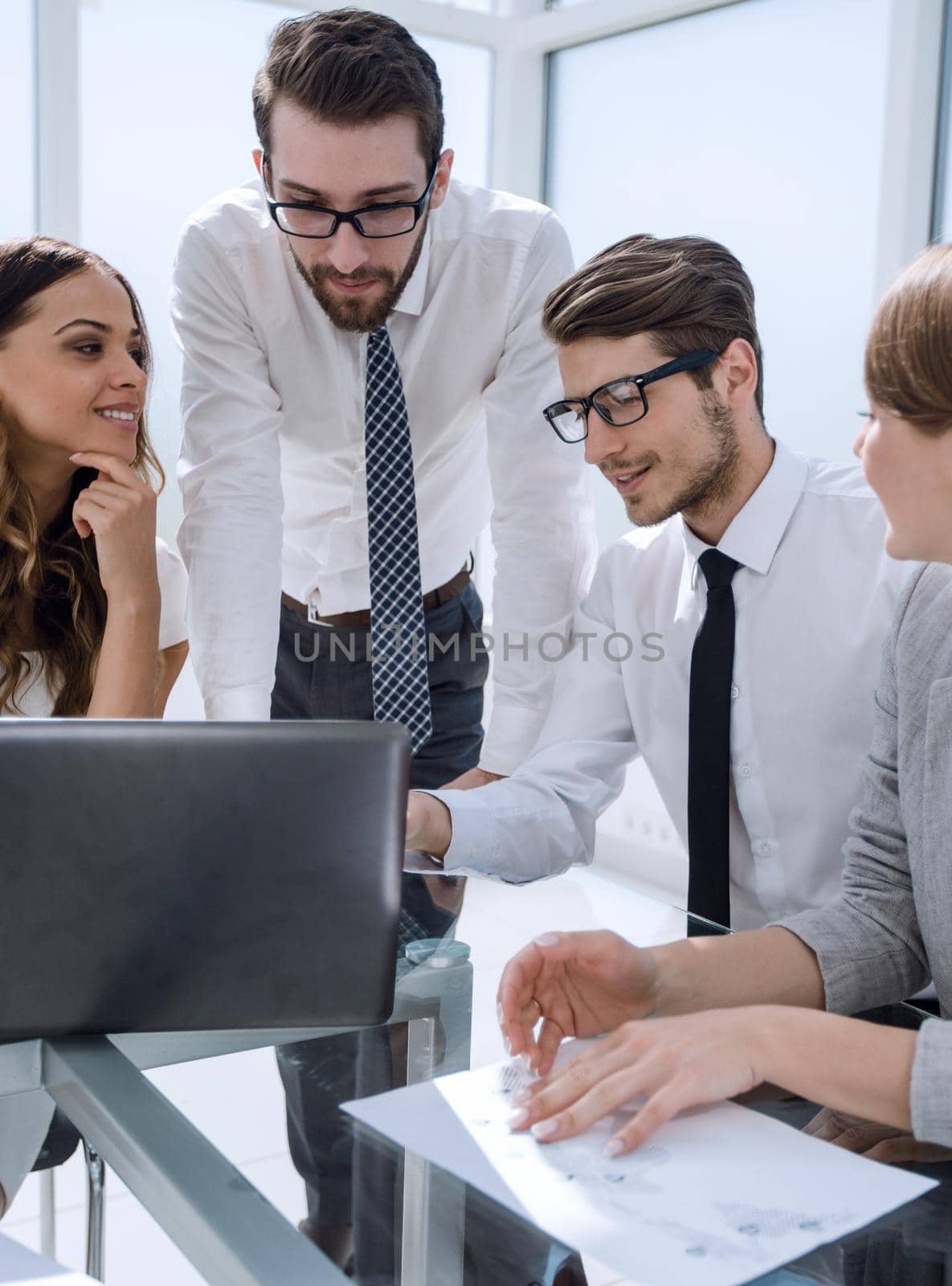 business team analyzing financial report.