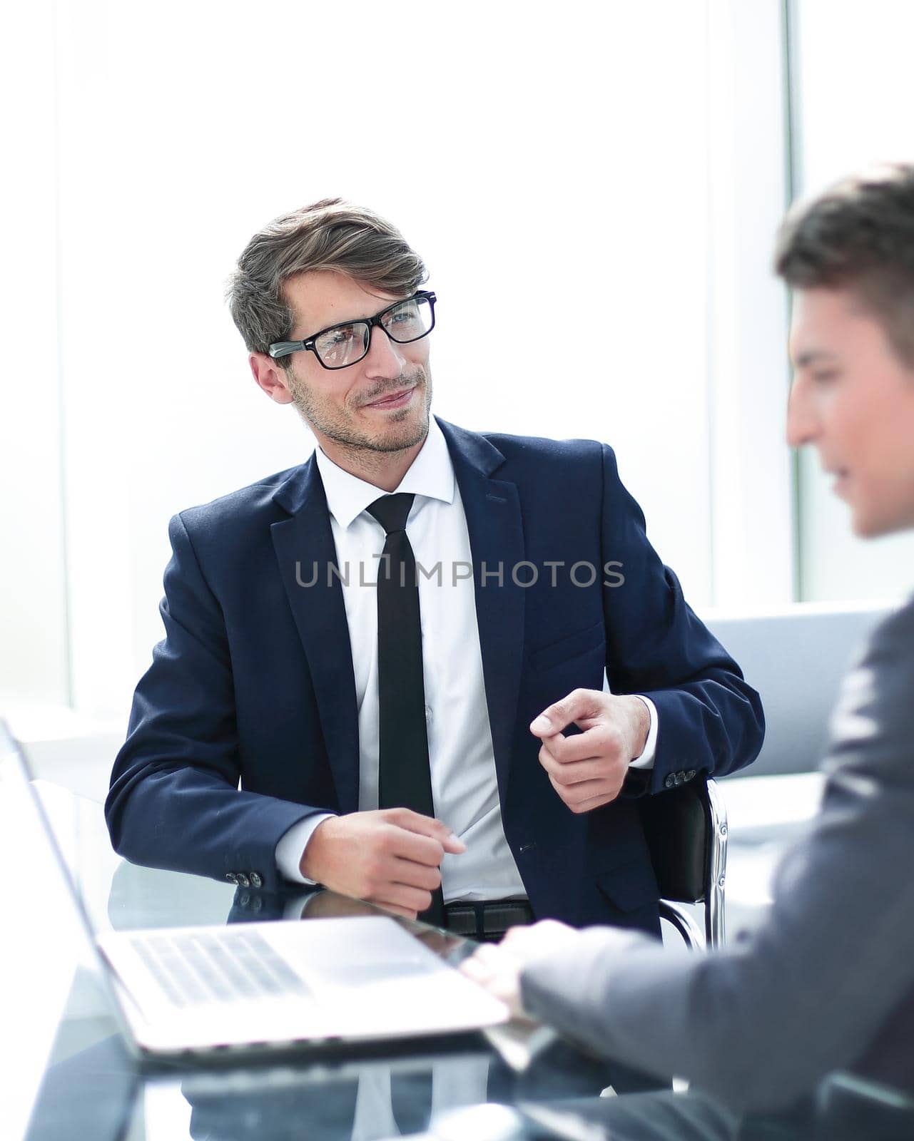 business colleagues sitting at the Desk.photo with copy space