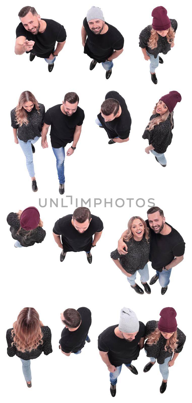 top view. image of modern different young people . isolated on a white background