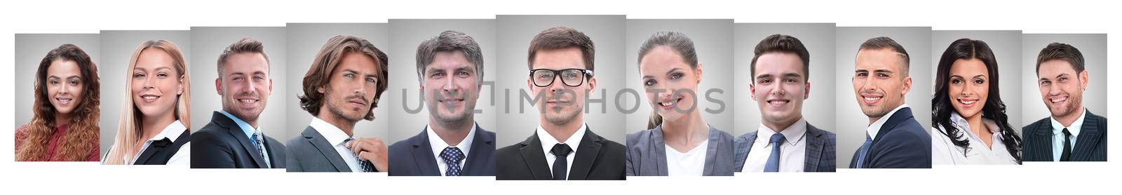 panoramic collage of portraits of successful business people. business concept