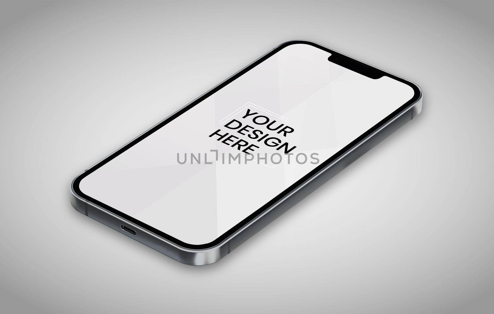smartphone screen on white background mock up. Phone modern screen design. mock up isolated on gray background PSD. Save with clipping path.