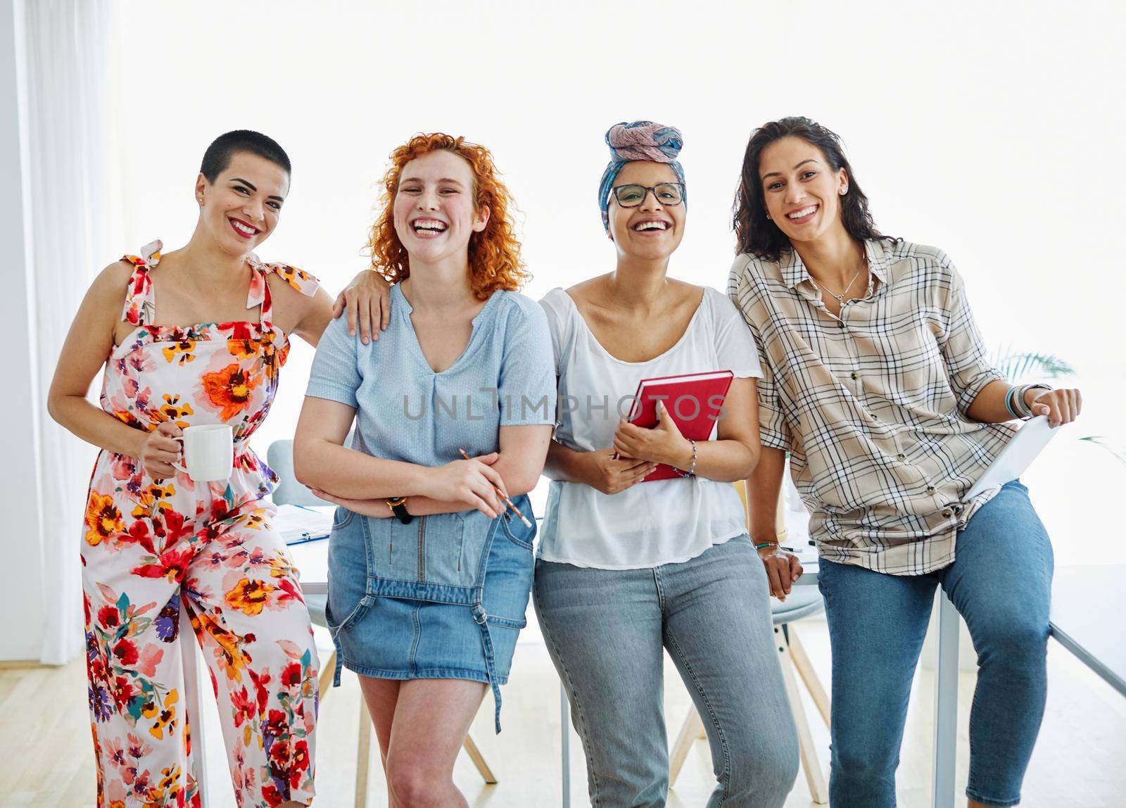 Happy young woman girls friends students or businesswoman in the office