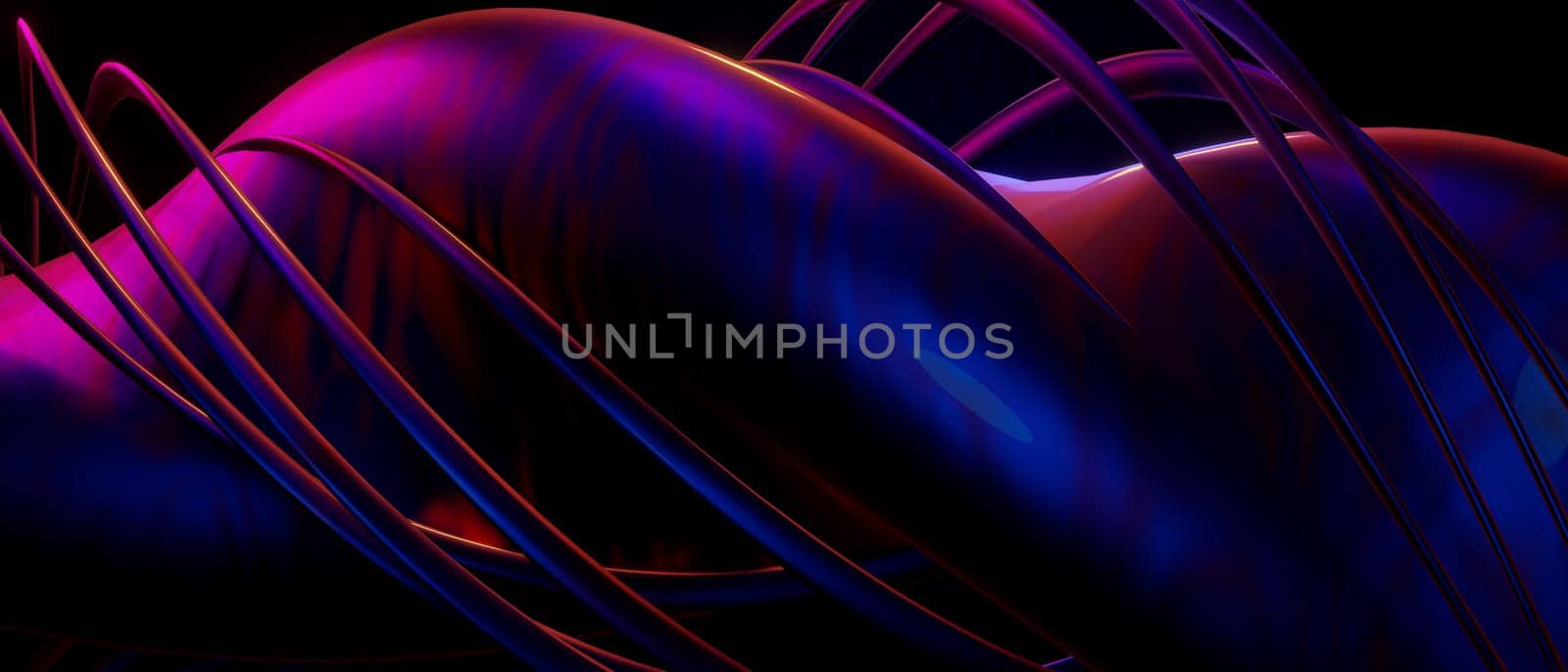 Beautiful Abstract Twirls Neon Blue Purple Abstract Background 3D Illustration by yay_lmrb