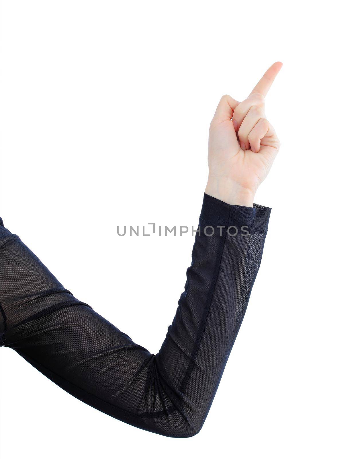 Beatiful business woman with a white banner. Isolated on a white background.