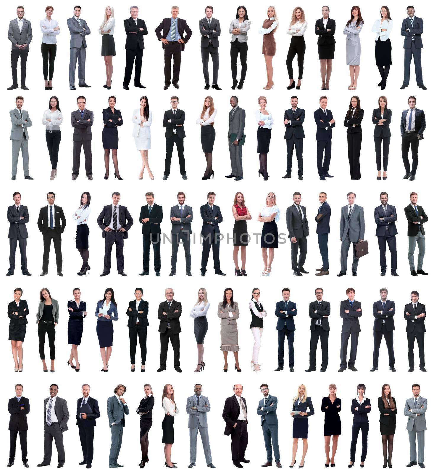 collage of young business people standing in a row. isolated on white background .