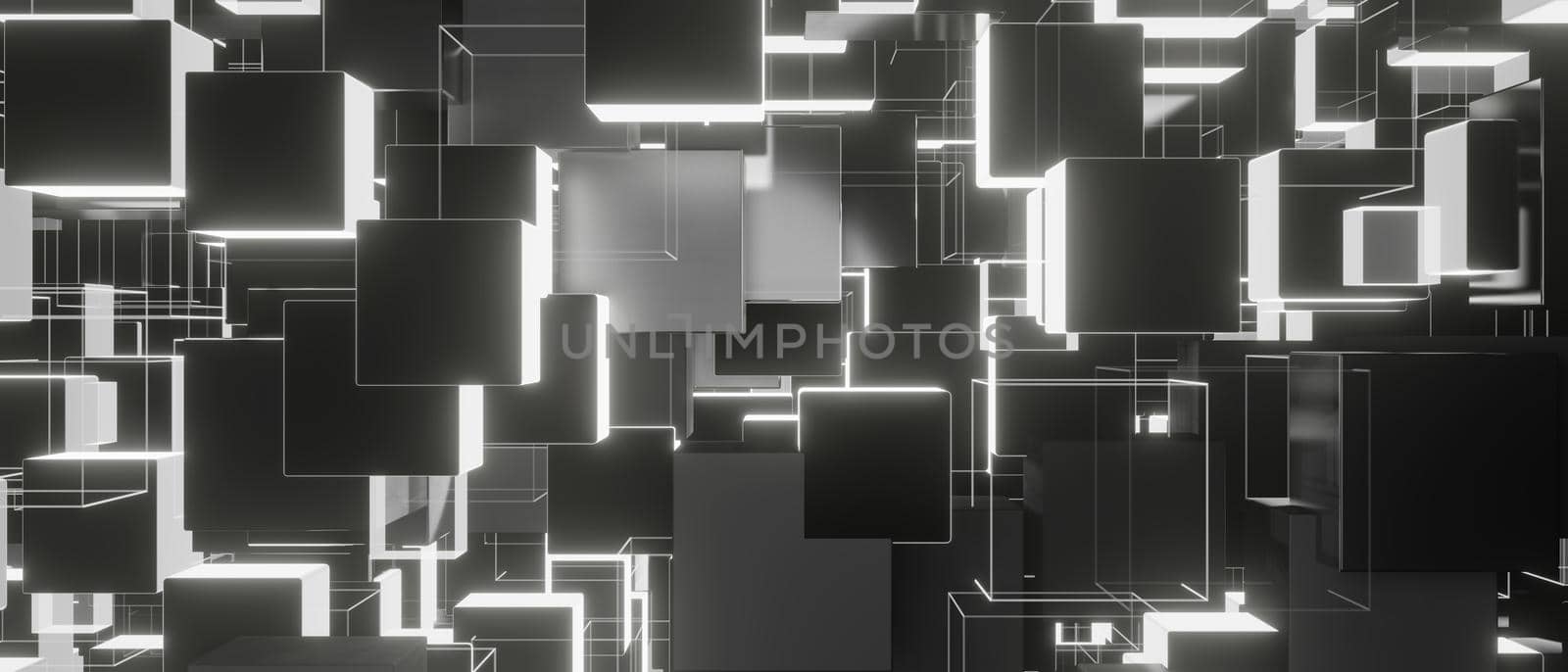 Grey silver Tech squares on abstract background 3d render