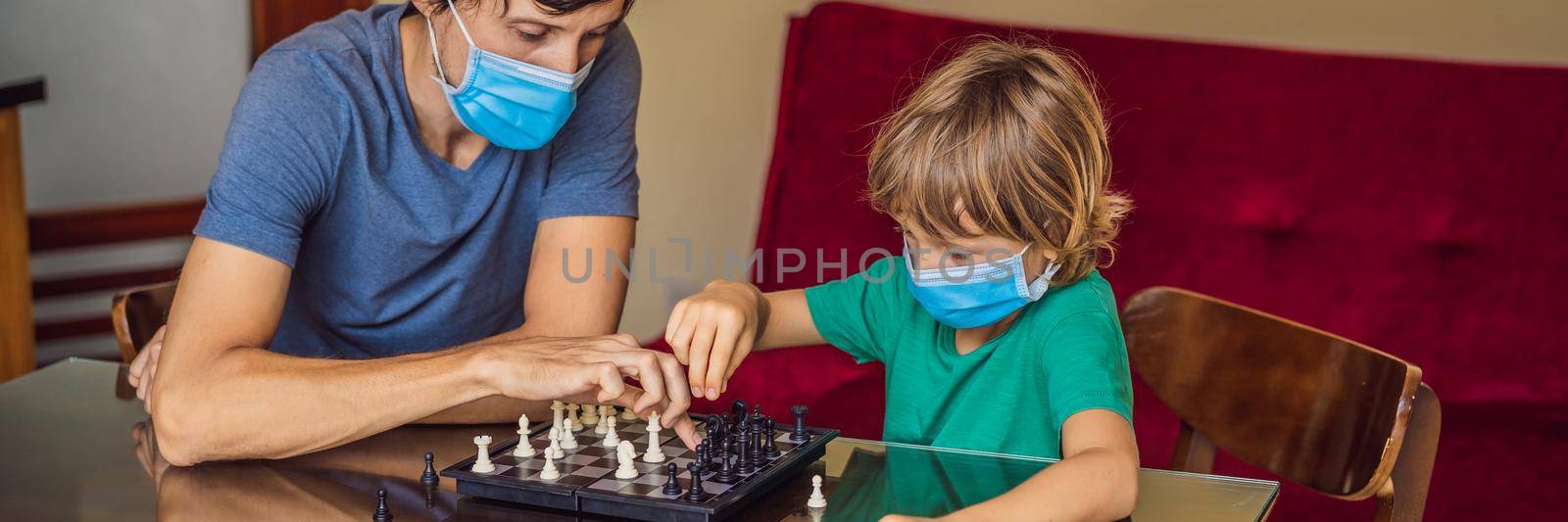 Happy Family Playing Board Game At Home. Stay at home due to quarantine. Coronovirus infection. BANNER, LONG FORMAT