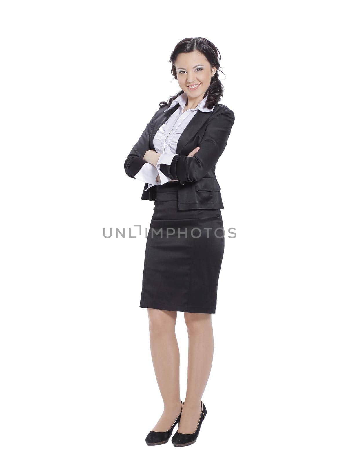 in full growth.portrait of successful business woman.isolated on white.