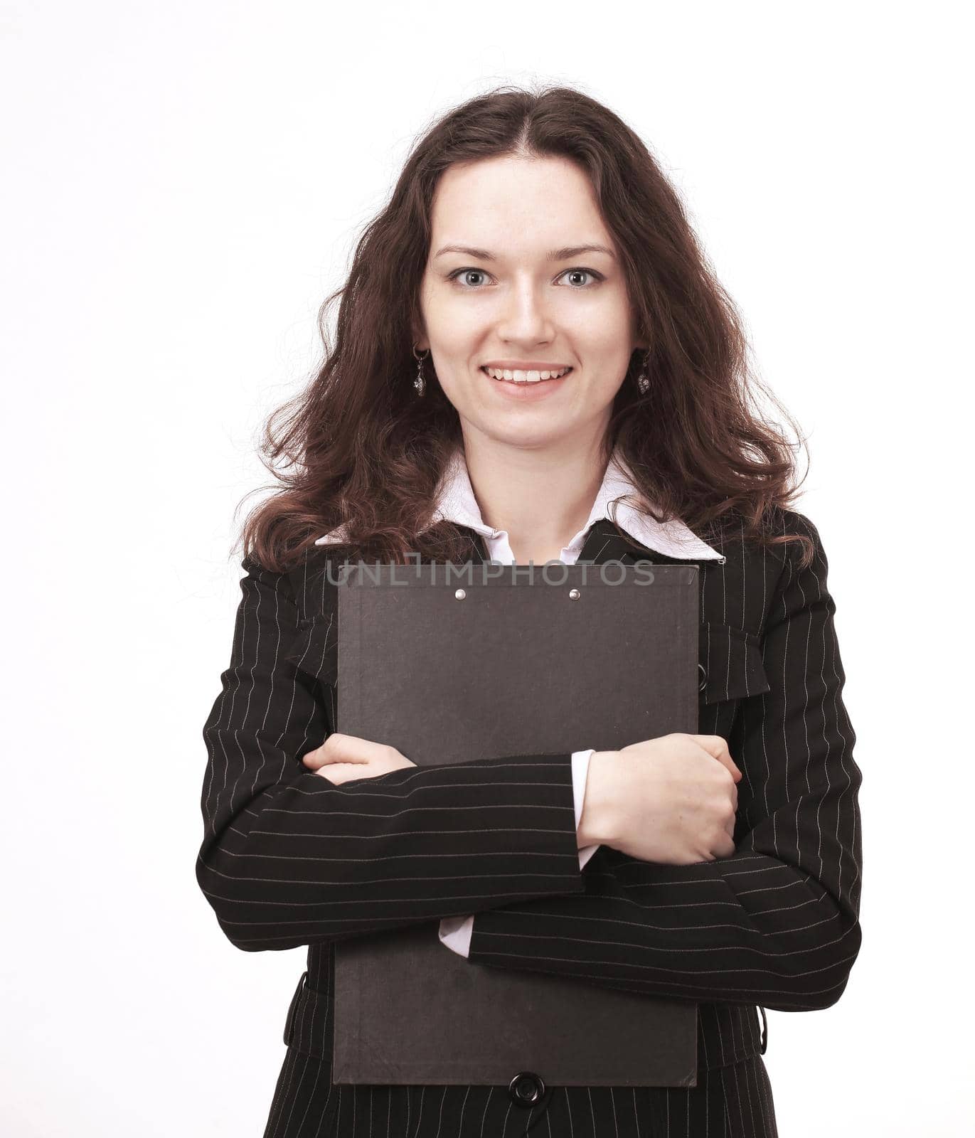 young business woman with documents.isolated on a white background.photo with copy space.