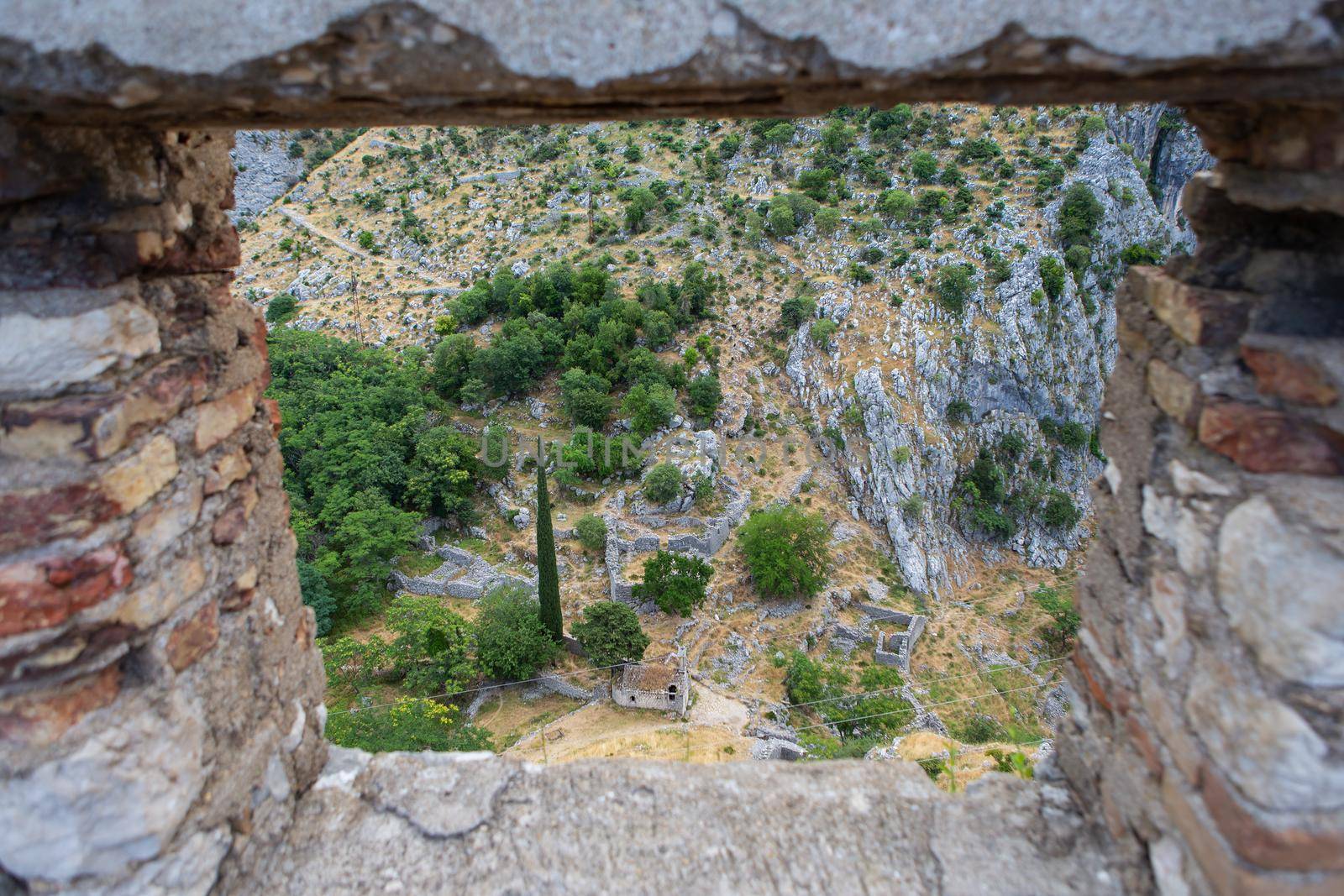 Kotor, July 3, 2021: Ancient fortress wall in the Old Town of Kotor, Montenegro