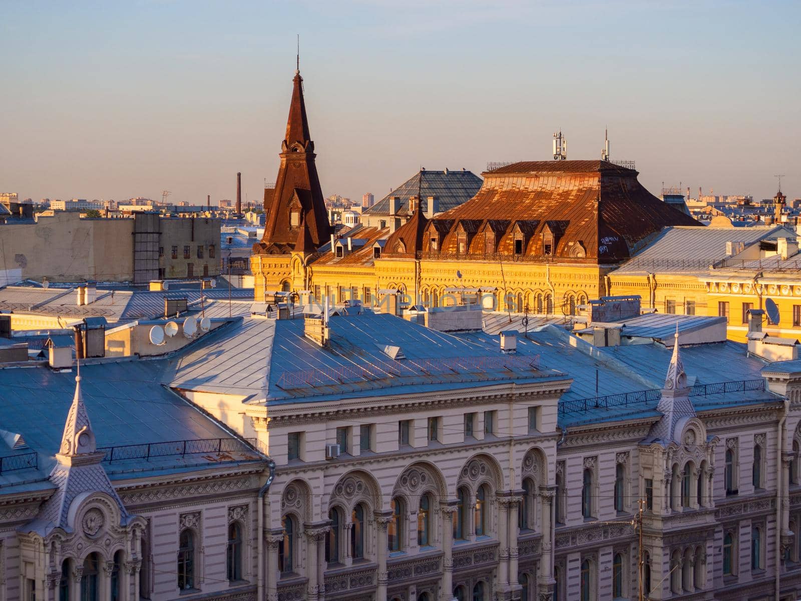 Cityscape view over the rooftops of St. Petersburg.