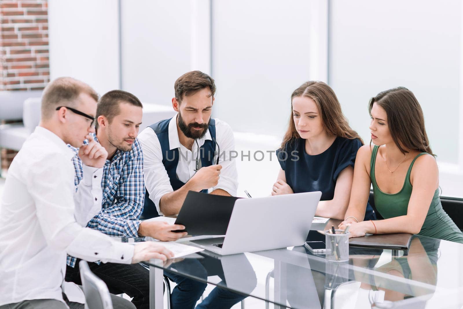 business team sitting at the office Desk. office weekdays
