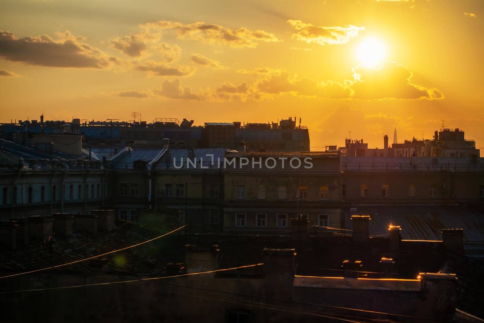 City at sunset. Beautiful evening picturesque summer panorama of St. Petersburg, Russia by Andre1ns