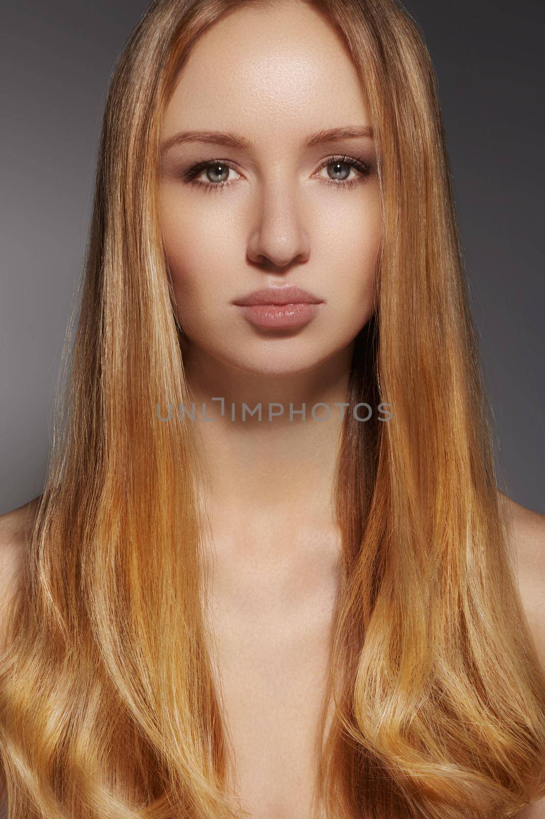 Fashion long hair. Beautiful blond girl,. Healthy straight shiny hair style. Beauty woman model. Smooth hairstyle by MarinaFrost