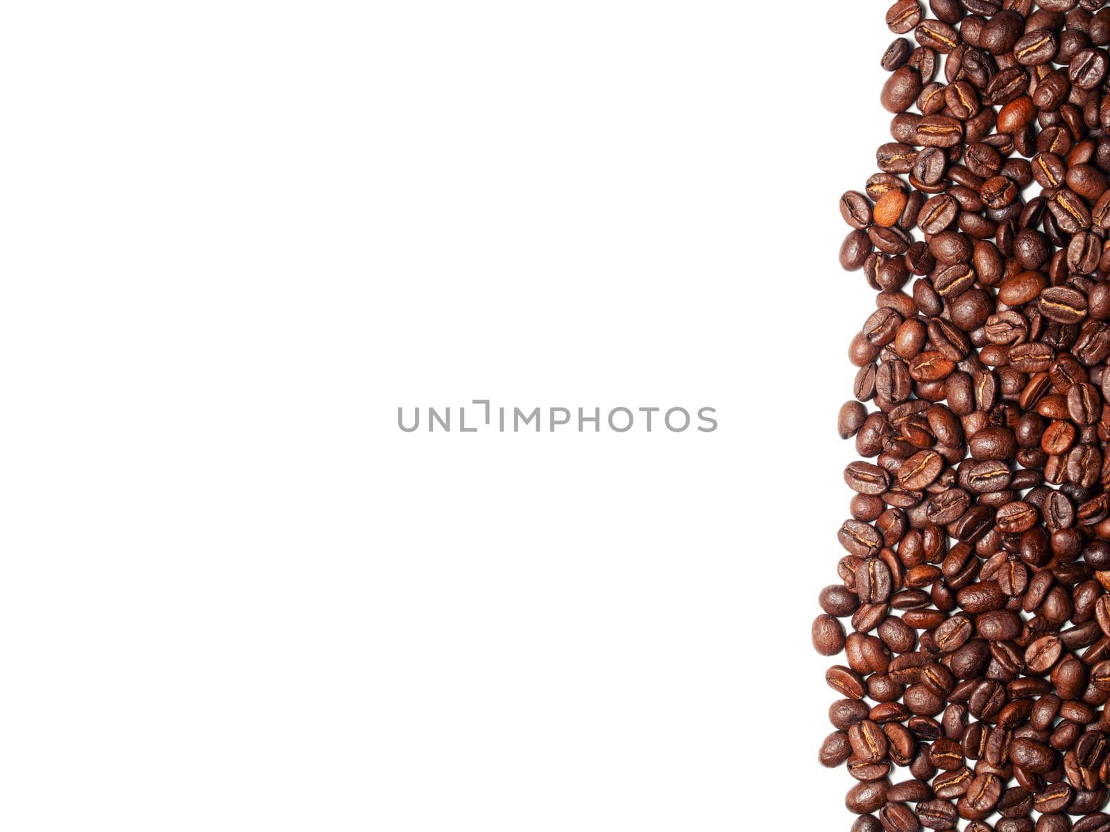 roasted coffee beans on white background.