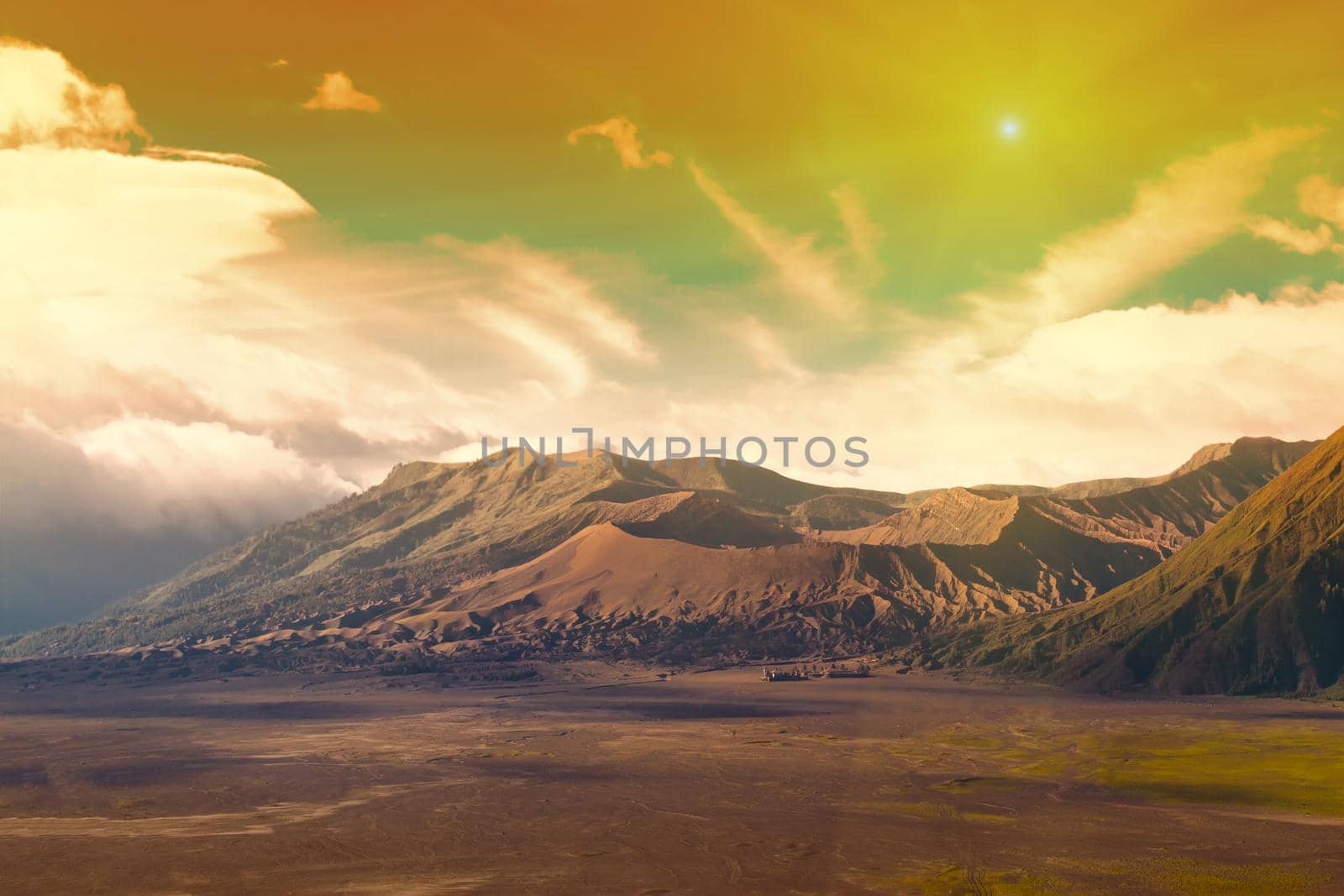 Beautiful volcanic landscape. Toned image. Bromo Tengger Semeru National Park, East Java, Indonesia