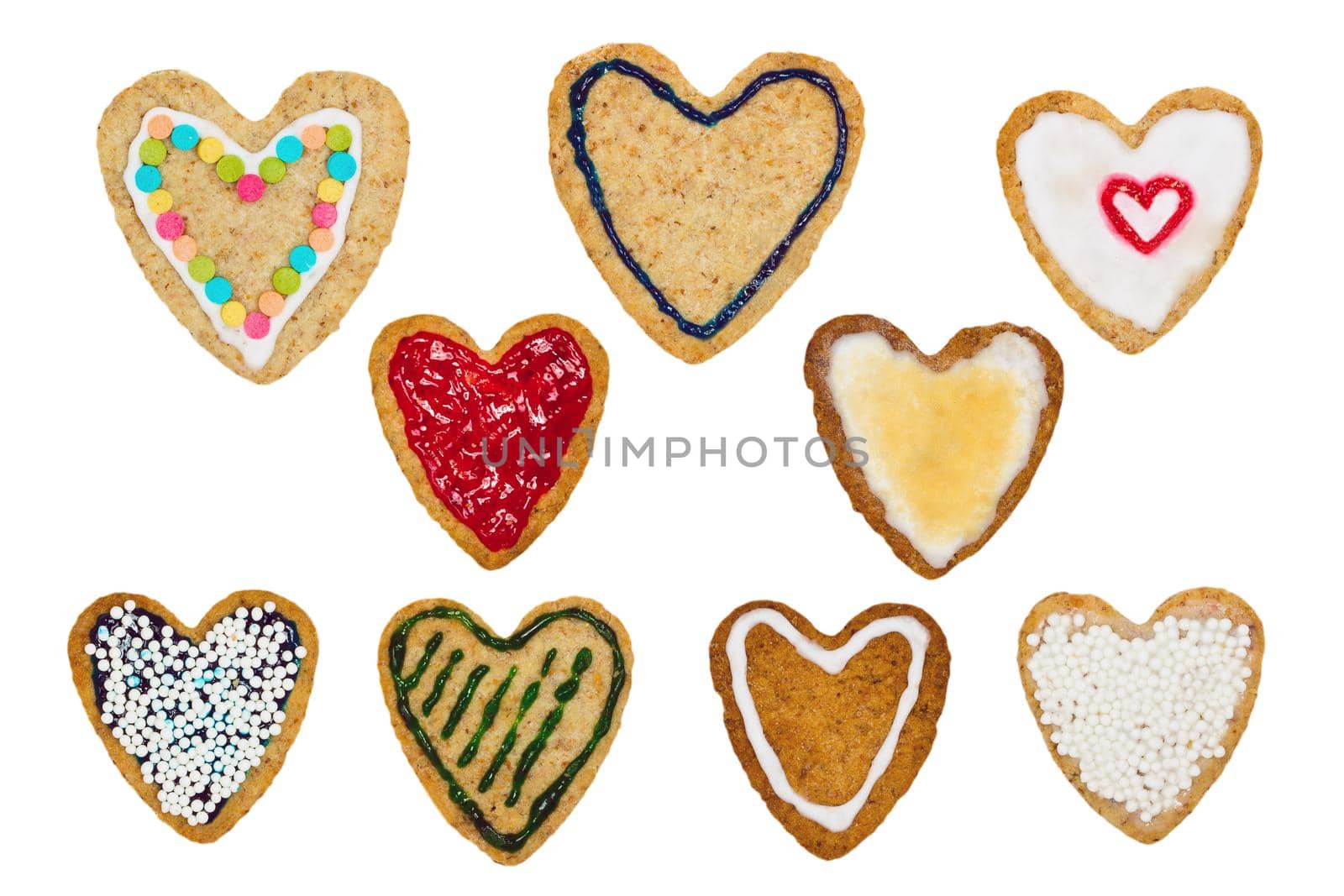 Heart-shaped biscuits isolated on white background. Cookies for by dmitryz