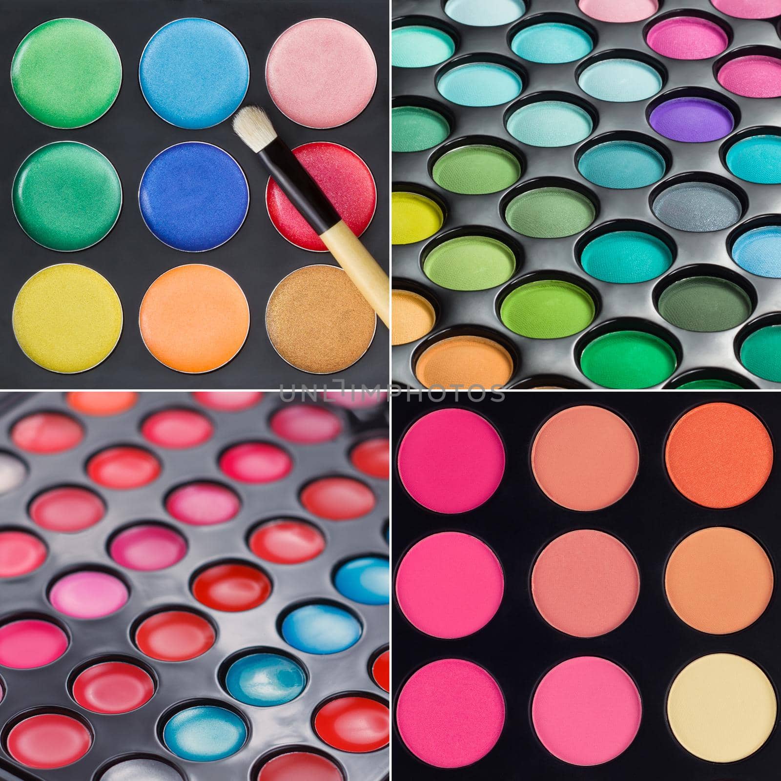 Set of colorful makeup palettes. Makeup background