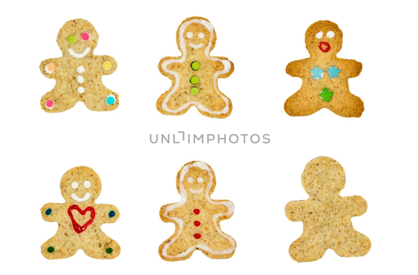 Set of gingerbread men cookies. Christmas biscuits isolated on w by dmitryz