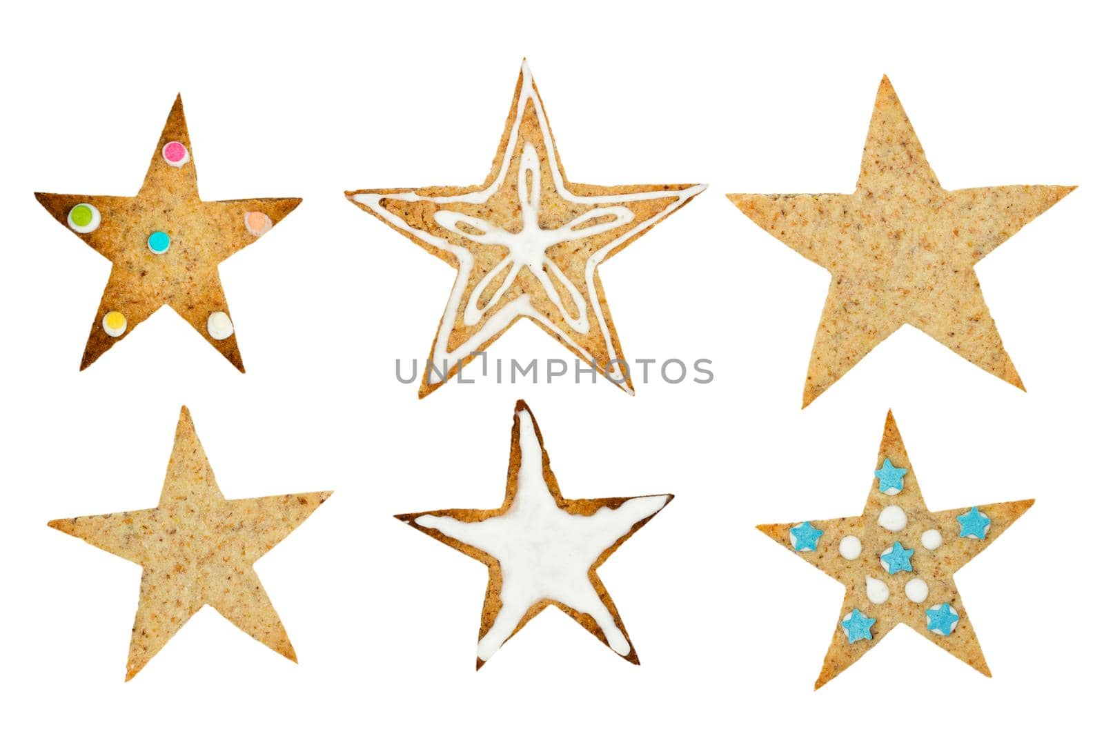 Set of star-shaped cookie. Christmas biscuits isolated on white background.